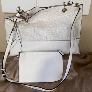 CK white handbag, large shoulder handles and standard handles